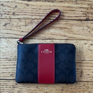 Coach Brown and Red Wristlet with Logo